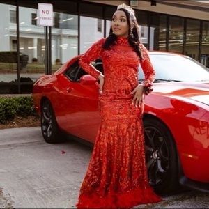 Red prom dress size 6 gold tiara